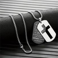 Dog Tag Cross Necklace Men Inspiration Necklace Pendant Gift 60CM gray