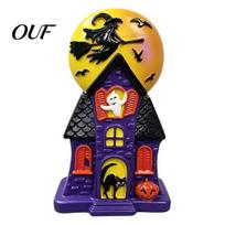 Halloween Tabletop Centerpieces Haunted House Blow Mold Light, Vintage Pre-Lit Mansion Decor with Glowing Witch Retro Ghost Ornaments Moon Black Cat, S black