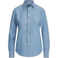 Polo Ralph Lauren Solid Color Single-Breasted Point Collar Long Sleeve Shirt Women shirts Light-Blue 211700308-001