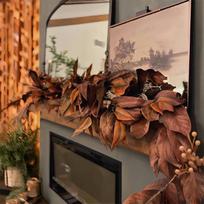 Rudos Magnolijos Lapų Girlianda, Dirbtinė Magnolijos Lapų Girlianda Realistiška, Rudens Magnolijų Lapų Dirbtinės Girliandos black