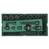 ⬡ Padėklas. Smūginių galvučių rinkinys 3/8" + 1/2" 13 vnt. (S09914, SATA)