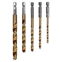 ⬡ Spiralinių grąžtų rinkinys DIN338 5 vnt. 4,0-10,0 mm su titano danga (YT44700, YATO)