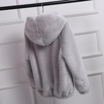 Autumn and winter new imitation fur jacket women's loose and cute short Rex rabbit hair plush hooded women Korean version S pilka spalva