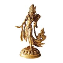 Goddess Tara Devi Idol, Buddhist Tara Murti, Decorative Sculpture, Brass -12 Cm brown