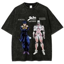JoJos Bizarre Adventure Bruno Buccellati Printed Tee Men Women Washed Cotton Tshirts Manga Retro T Shirt Harajuku Male Tshirt S black