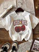 Women's Y2K Cherry Print T-Shirt Crew Neck Short Sleeve Graphic Tops Tees Loose Fit All-Season XXXXL gray