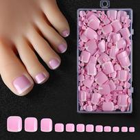 French Style Full Cover Square Press On Fake Toenails - 120 Pieces rožinė