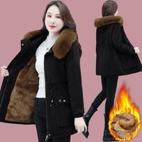 Thickened Fleece-lined Cotton Coat Medium-lengthwarm Padded Jacket for Young Mothers Winter Women's Clothing Warm Parkas XXXL juoda