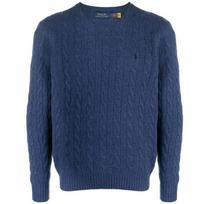 Polo Ralph Lauren FW23 Solid Logo Embroidered Cable Knit Sweater Men sweater Navy-Blue 710876762-017 XXL