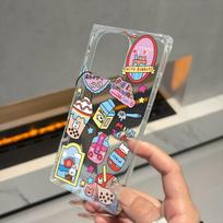 Clear Square Back Tube Case Protection For iPhone 14 Pro Max 12 13 16 ProMax 15 Plus 11 Anti-Oxygen,Milk Tea Pattern Casing iphone 16
