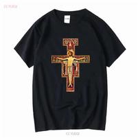 San Damiano Cross St Francis SR Traditional Orthodox Catholic Christian Religious Church T Shirt long or short sleeves vintage S įvairiaspalvis