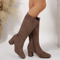 Rudens Žiemos Suede Moteriški pusilgio batai Šoninis užtrauktukas Storas kulnas Madingi Bottes Femmes Biuro Moterys Botas Altas Elegantiški 35 šviesiai ruda spalva
