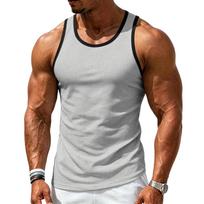Men’s Retro Loose Fit Gym Tank Top Stretchy Quick Dry Contrast Trim Athletic Training Vest Sleeveless Sportswear for Workout Fitness M