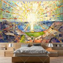 Edvardas Munchas Saulė Sienos Kabinamas Gobelenas Meno Kūriniai Tapyba Estetiškas Kambario Dekoras Aliejiniai Tapymai Bendrabučio Menas Peizažas Gobelenai 100X70CM white
