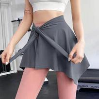 Mesh Yoga Piece Skirt Anti-Slip Women Gym Yoga Fitness Extended Lace-Up Design Outdoor Training Mesh Skirt Cover Buttock pilka spalva