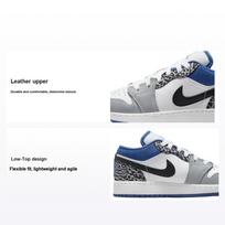 Air Jordan 1 Low SE GS True Blue Kids Sneakers White Black Cement-Grey DQ2514-140 36
