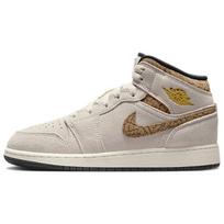 Air Jordan 1 Mid SE GS Brown Elephant Kids Sneakers Light-Orewood-Brown Metallic-Gold White DZ5369-102 36