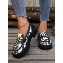 Round-headed Flat-bottomed Single Shoes Women's Printed Ethnic Style European and American All-match Loafers 42 balta