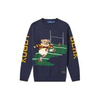 Polo Ralph Lauren Bear Rugby Letter Embroidered Crew Neck Long Sleeve Knit Sweater Men sweater Navy-Blue 710749271-001 S