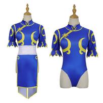 Sexy cheongsam Chunli swimming clothes Street Fighter Lion dance costumes Stage performance costumes XXL blue
