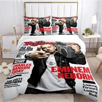 E-Eminem Bedding Set Hip-Hop Singer Print Bedding Set Exquisite Duvet Cover Comforter Set Luxury Bed Supplies Gift for Birthday Duvet Cover Set&EU Single(135x200cm) black