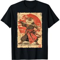 Vintage Japanese Art Otter Ninja Samurai Warrior Katana T-Shirt S juoda
