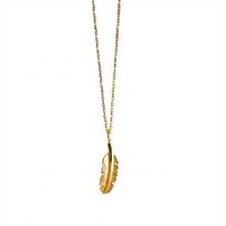 Gold K10YG Feather Necklace for Women [cui-cui]