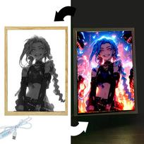 Anime Figure League of Legends Figures Light Painting Photo Frame Night Light Action Figures Gaming Room  Decor Christmas Gifts USB blue