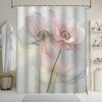 Dreamy Pink Poppies Shower Curtain - Soft Impressionist Design, Pastel Translucent Flowers, Machine Washable Polyester W150H180(CM)-1 Pcs gray