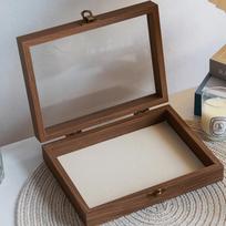 Retro Elegant Wood Jewelry Box Velvet Glass Lid Earrings Display Tray Dust-proof Storage Box Jewelry Organizer Home gray