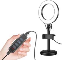 Žiedinė lempa su telefono laikikliu Mozos MLM-RING, 5 V, 16 cm, juoda sp.