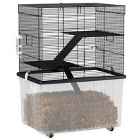 3-Tier Hamster Cage with Wheels, 2 Platforms, Ramps, Bowl and Bottle, 58x43x74 cm, Black 58 x 43 x 74 cm