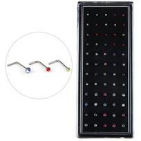 60 vnt./rinkinys Nerūdijančio plieno Cirkonio Kristalo L formos Nosies žiedas Kūno pirsingas Stud multicolour white