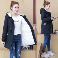 Fashionable Slimming Fleece-lined Thickened Trench Coat for Women Autumn/winter Medium-length Hooded Loose-fit Jacket 3XL juoda