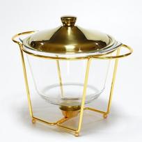 Restaurant Buffet Stove Chaffing Dish Golden Rectangular Three-Grid Glass Dining Stove Glass Heating Container 4L-Gold