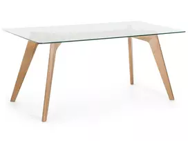 Valgomojo stalas HUDSON II, skaidrus, 180x90 cm, stiklinis
