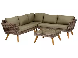 Sodo kampinė sofa su staliuku 6 asmenims VITTORIA iš technorattano, alyvuogių spalvos
