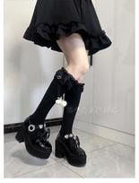 Long Tube Hairball Bow Medium Tube Socks Lolita Above Knee Socks Lace Stockings Jk Girl One Size