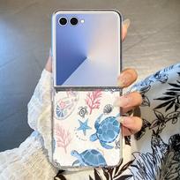 Sea Turtle Shark Print Case For Samsung Galaxy Z Flip 7 6 5 4 3 5G Folding Hard Phone Cover For Galaxy Z Flip7 Flip6 Flip5 Flip4 Galaxy Z Flip7