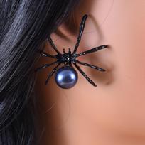 European & American Fashion Halloween Black Pearl Spider Stud Earrings: New Trend Luxury Accessory juoda