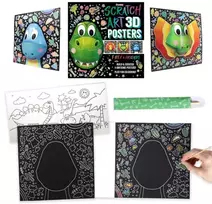 KNYGA Igloo Books Scratch Art 3D Posters: T-Rex & Friends