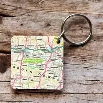 KNYGA Bookshop OS Map Wooden Square Key-ring - South Downs National Park