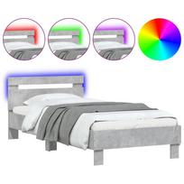 vidaXL Lovos rėmas su galvūgaliu ir LED lemputėmis, betono, 75x190cm