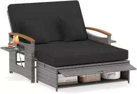 Promotions Rotango sodo suoliuko ir pufų komplektas 2 vietų 164/119x72-111x54,5-88 cm juoda/kreminė