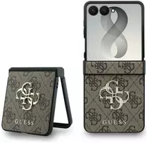 Guess PU 4G Metal Logo dėklas Samsung Galaxy Z Flip 8 rudos spalvos