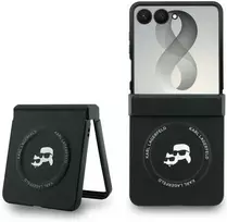 Karl Lagerfeld PU Karl and Choupette Heads Magnetic dėklas Samsung Galaxy Z Flip 8 juodos spalvos