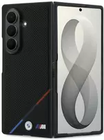 BMW M PU Perforated Tricolor Stripe Magnetic dėklas Samsung Galaxy Z Fold 8 Ultra juodos spalvos