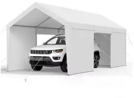 VEVOR Automobilio stoginė, su nuimamomis šoninėmis sienomis ir durimis, plienas ir PE audinys, balta, 609 x 305 x 287 cm