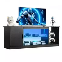 Koduva TV staliukas VEVOR, su LED juosta, medinis, juodas, 148 x 35 x 53 cm