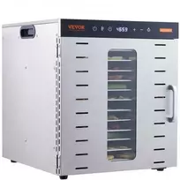 VEVOR Maisto džiovyklė SS-10X, nerūdijantis plienas, 1000 W, 10 padėklų, 46 x 42 x 47 cm
